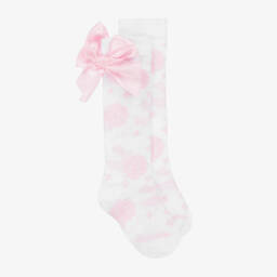 Girls White Hydrangea Print Knee High Socks