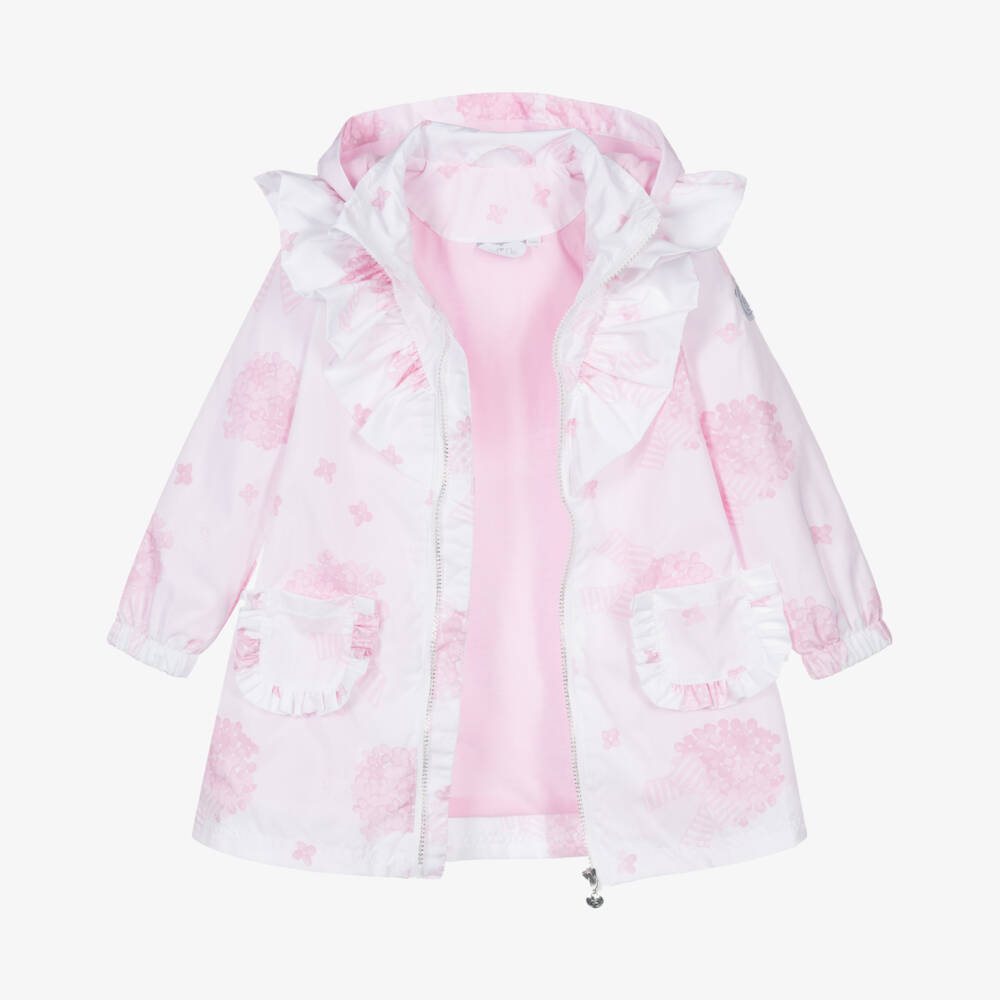 A Dee-Girls White & Pink Floral Hooded Coat | Childrensalon