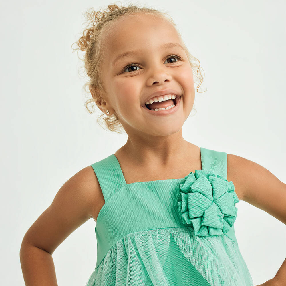 Abel & Lula-Girls Green Tulle & Satin Dress | Childrensalon