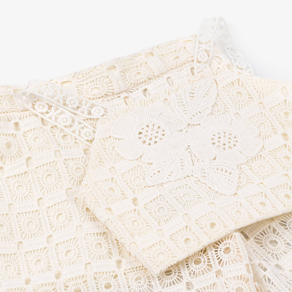 Abel & Lula-Girls Ivory Crochet Trousers Set | Childrensalon