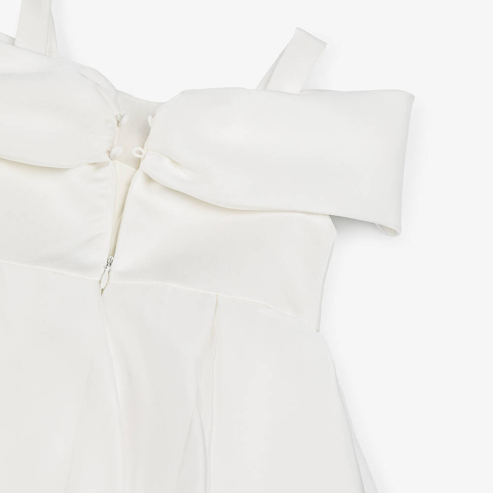 Abel & Lula-Girls Ivory Pleated Bow Dress | Childrensalon