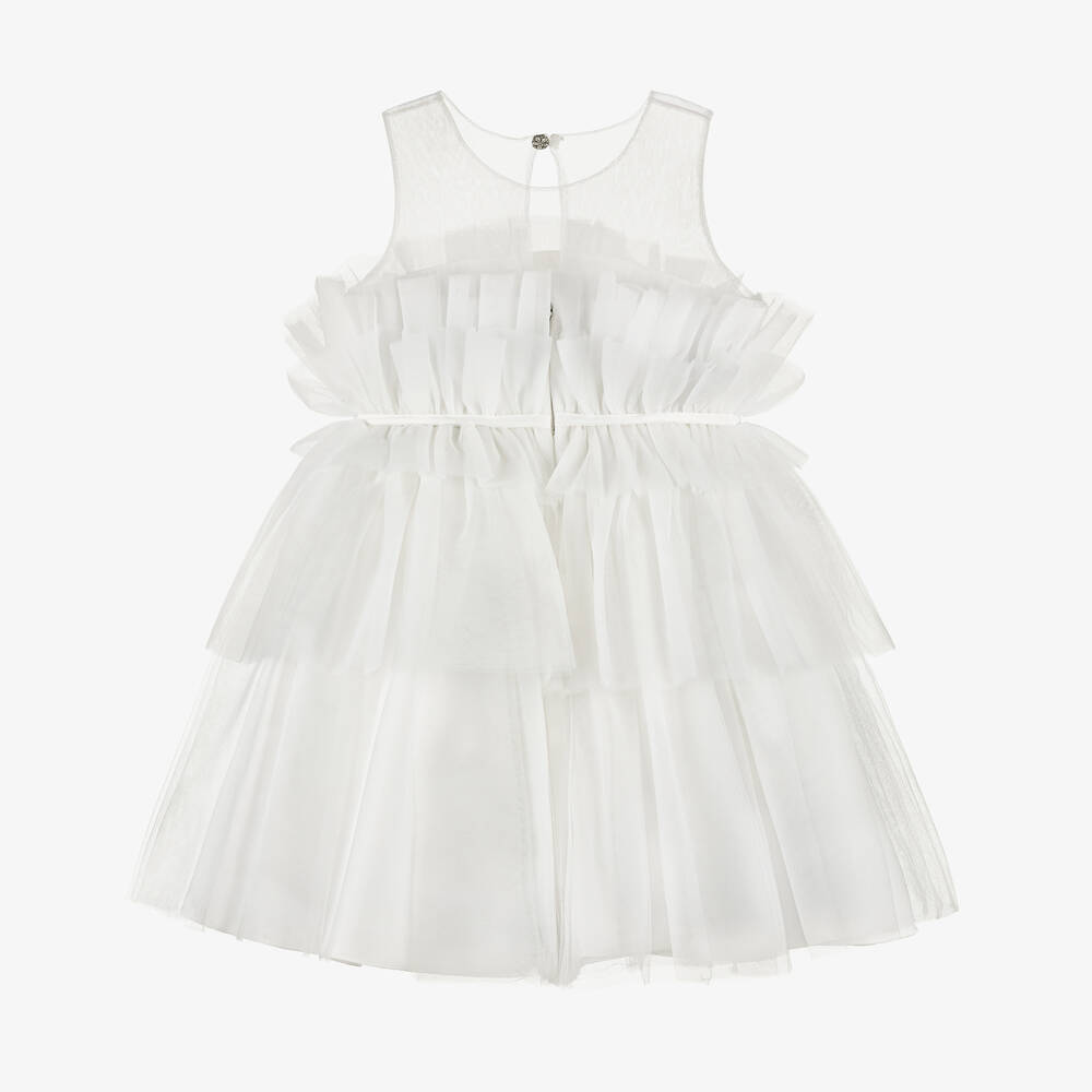 Abel & Lula-Girls Ivory Ruffle Tulle Dress | Childrensalon