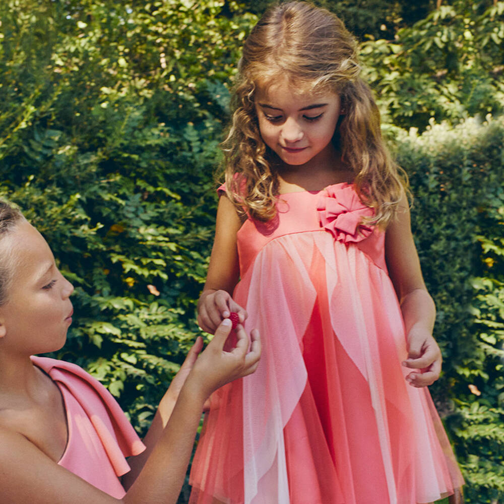 Abel & Lula-Girls Pink Tulle & Satin Dress | Childrensalon