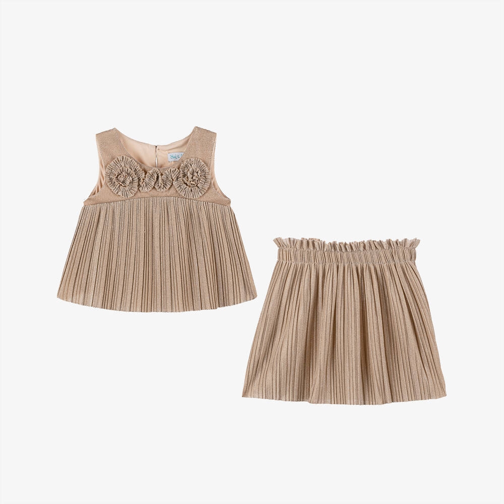 Abel & Lula-Girls Shimmering Gold Skirt Set | Childrensalon