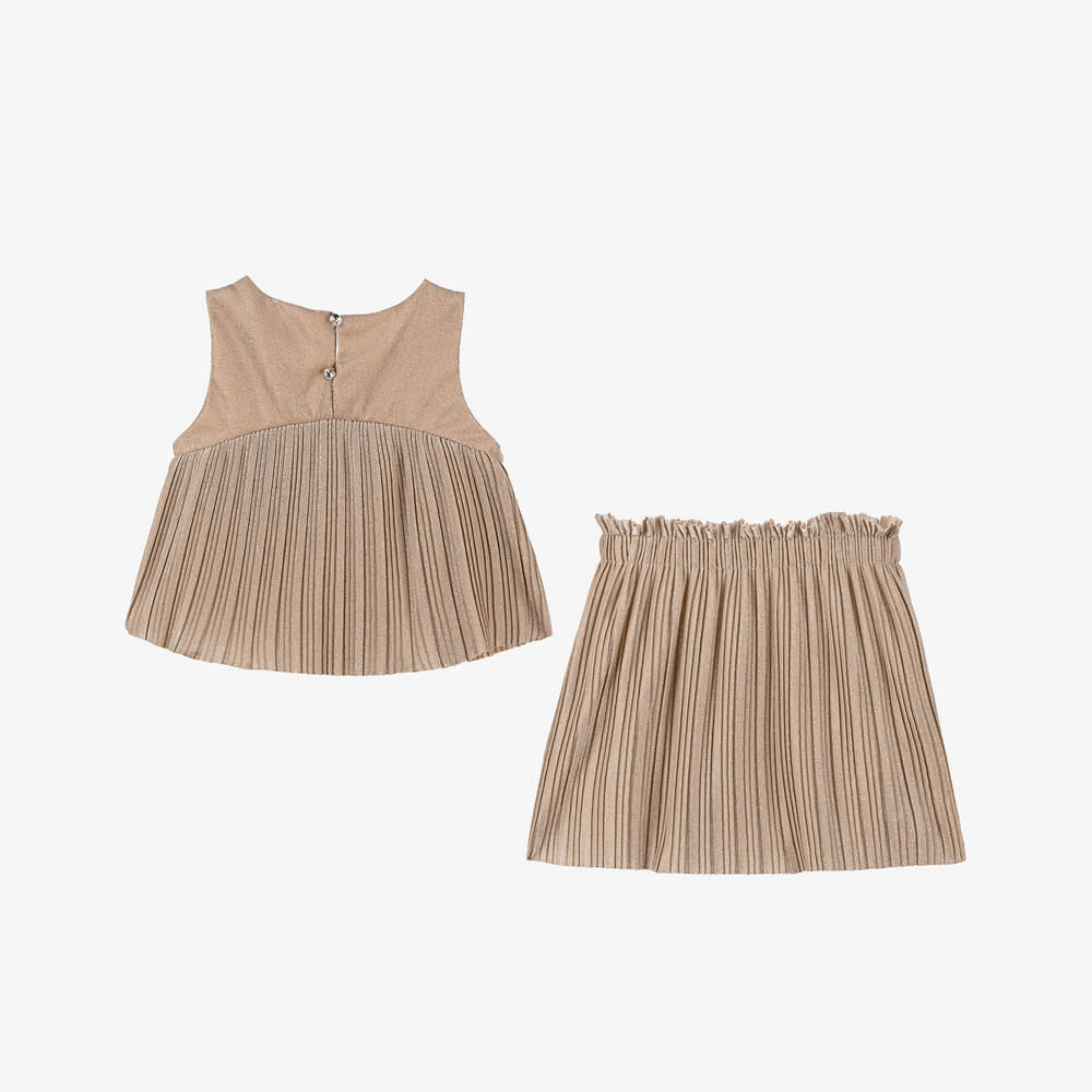 Abel & Lula-Girls Shimmering Gold Skirt Set | Childrensalon