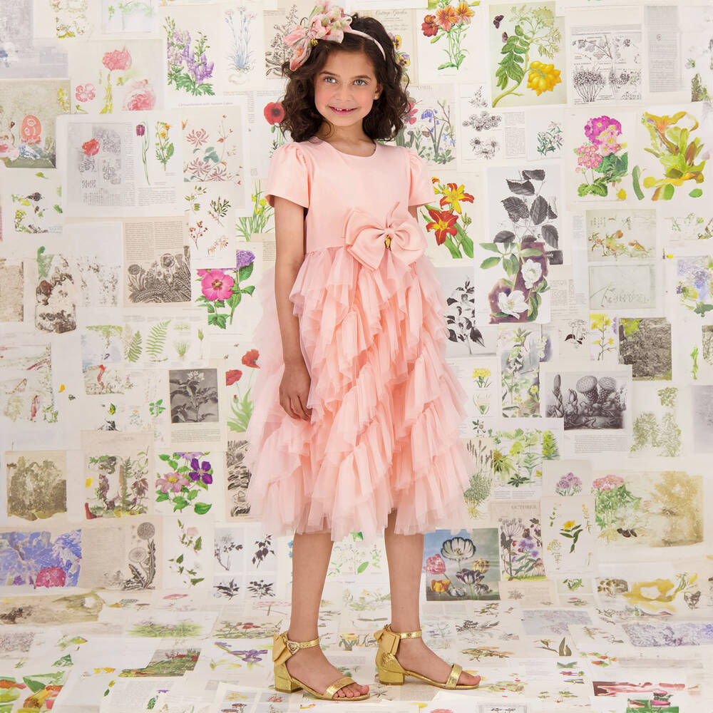 Angel's Face- Girls Pink Cotton & Tulle Dress | Childrensalon