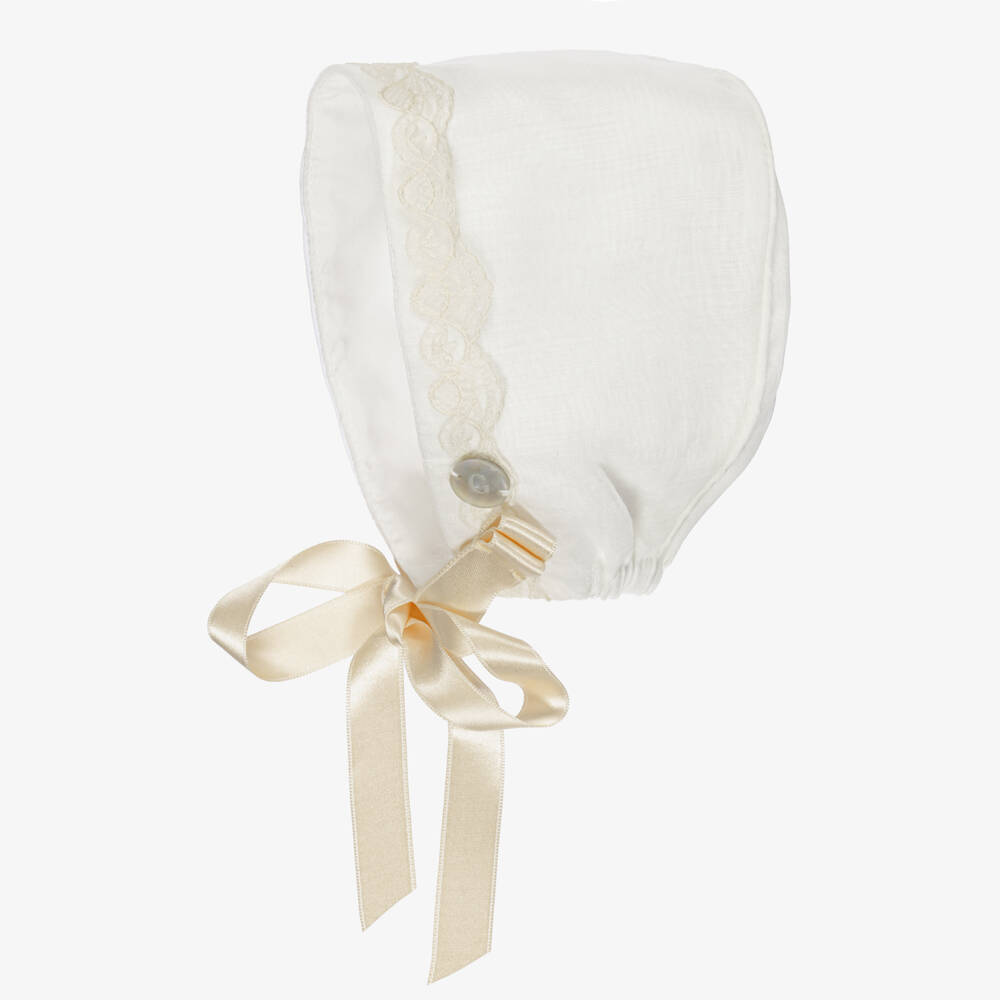 Artesanía Granlei-Baby Girls Ivory Organza & Lace Bonnet | Childrensalon