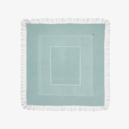 Duck Egg Green Lace Trim Knitted Baby Blanket (104cm)