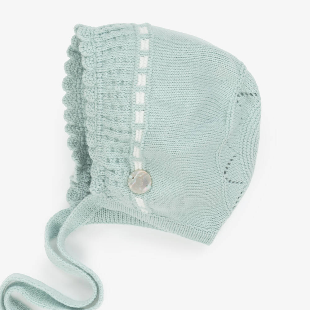 Artesanía Granlei-Green Knitted Bonnet with Tie Fastenings | Childrensalon