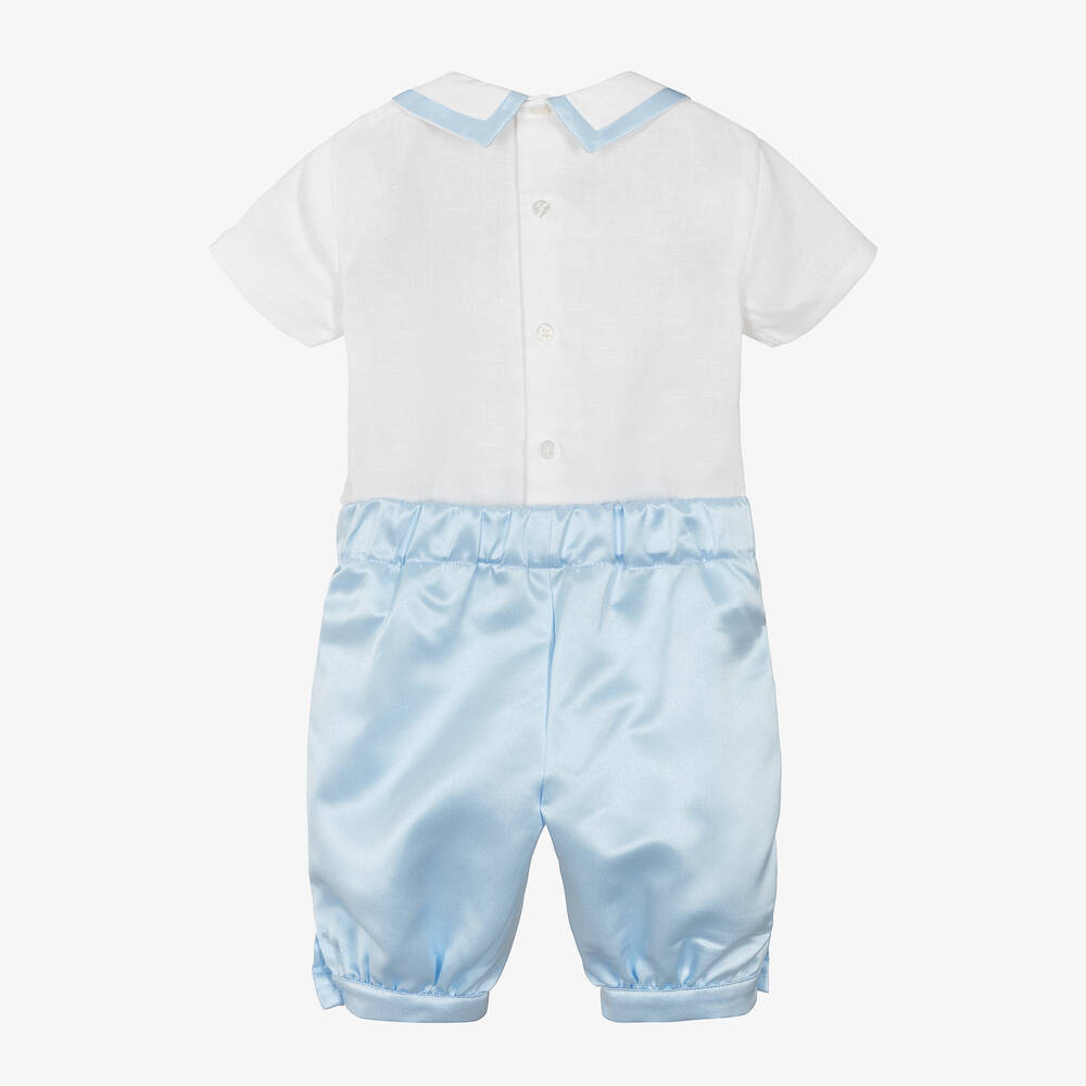 Beatrice & George-Boys Pale Blue Satin Buster Suit | Childrensalon