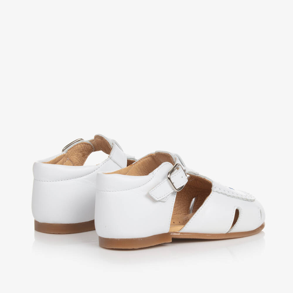 Beatrice & George-Girls White Embroidered Floral Leather Shoes | Childrensalon