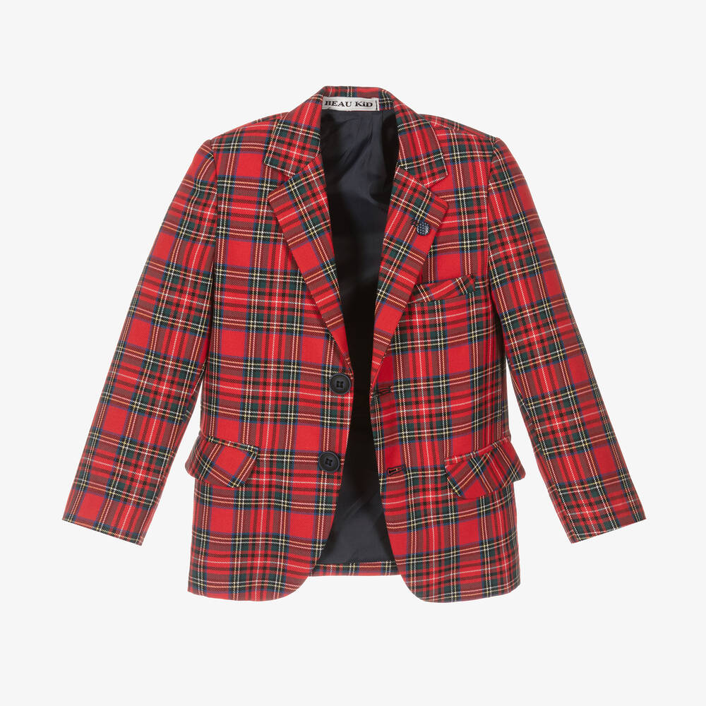 Beau KiD-Boys Red Tartan Check Shorts Suit | Childrensalon
