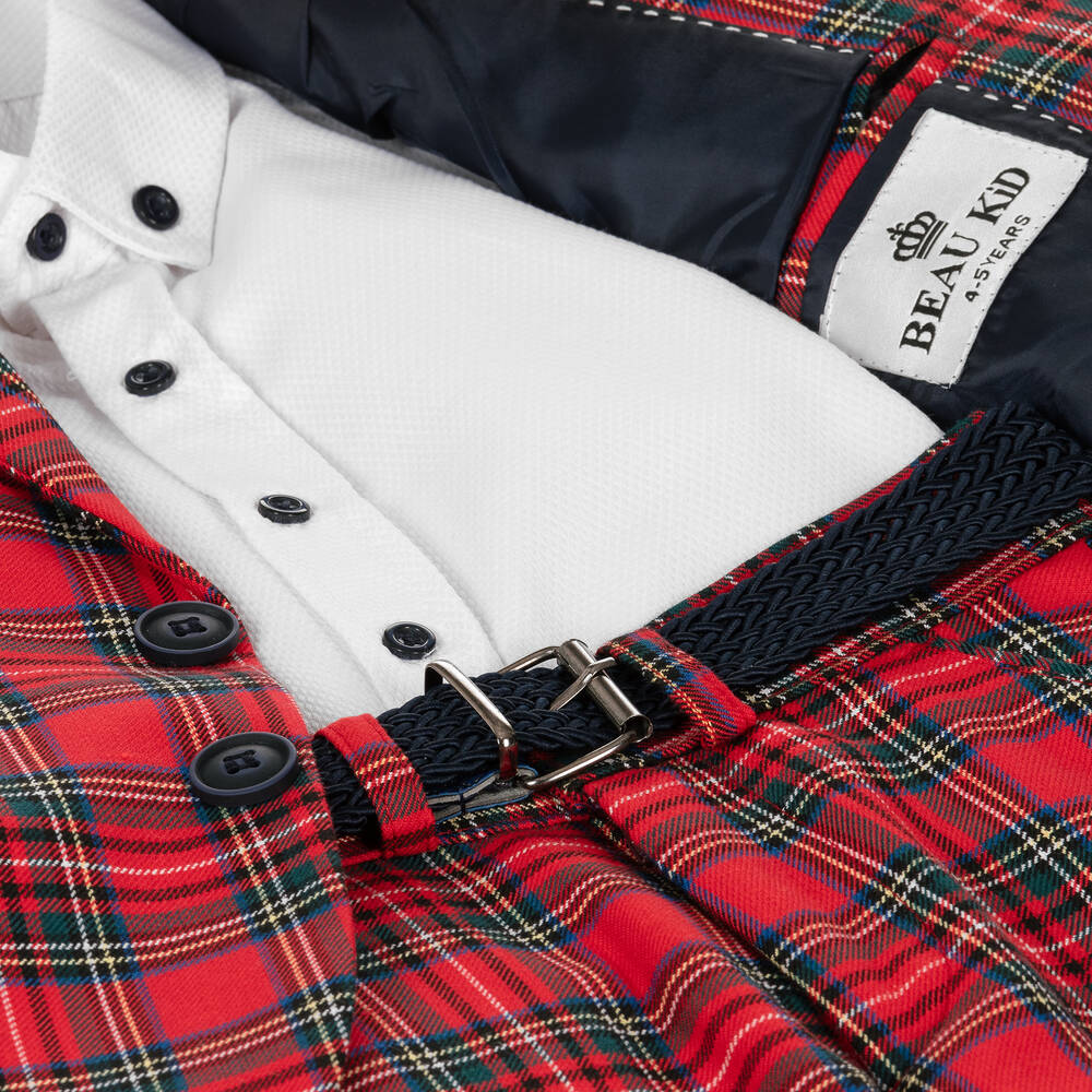Beau KiD-Boys Red Tartan Check Shorts Suit | Childrensalon