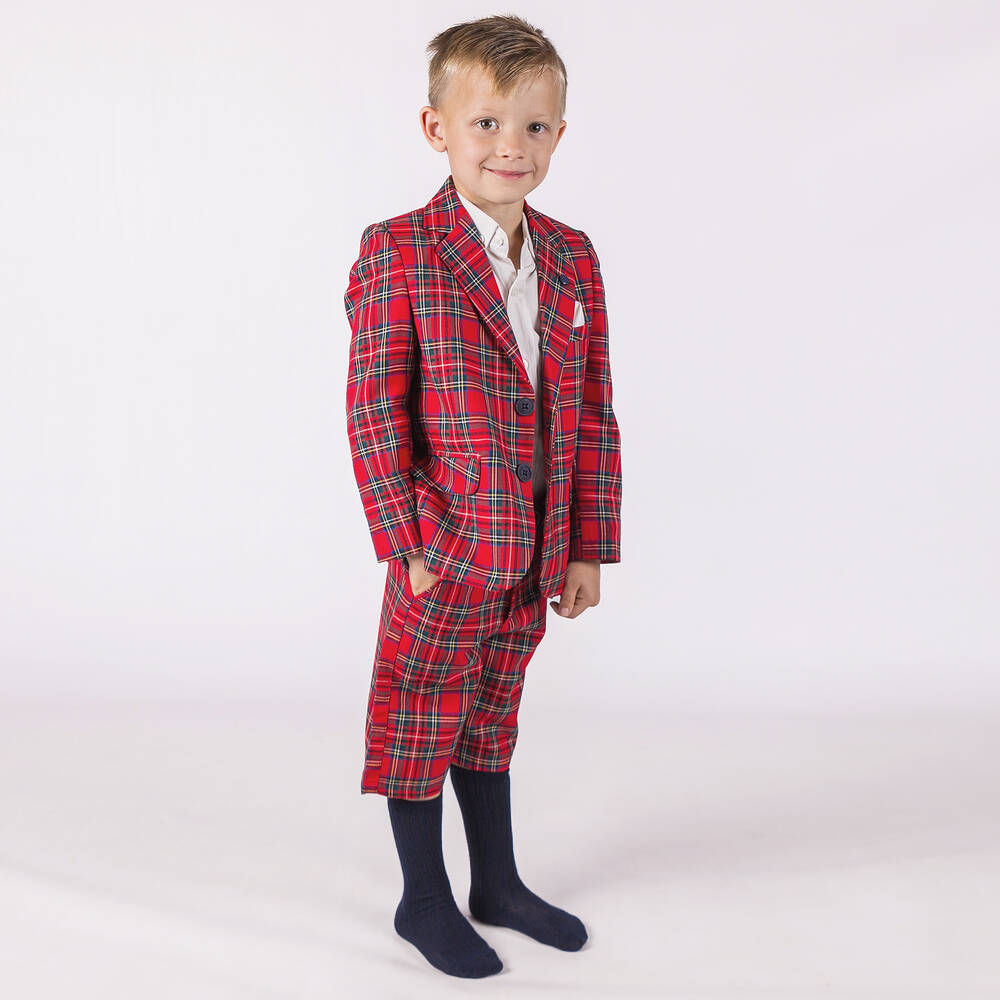 Beau KiD-Boys Red Tartan Check Shorts Suit | Childrensalon