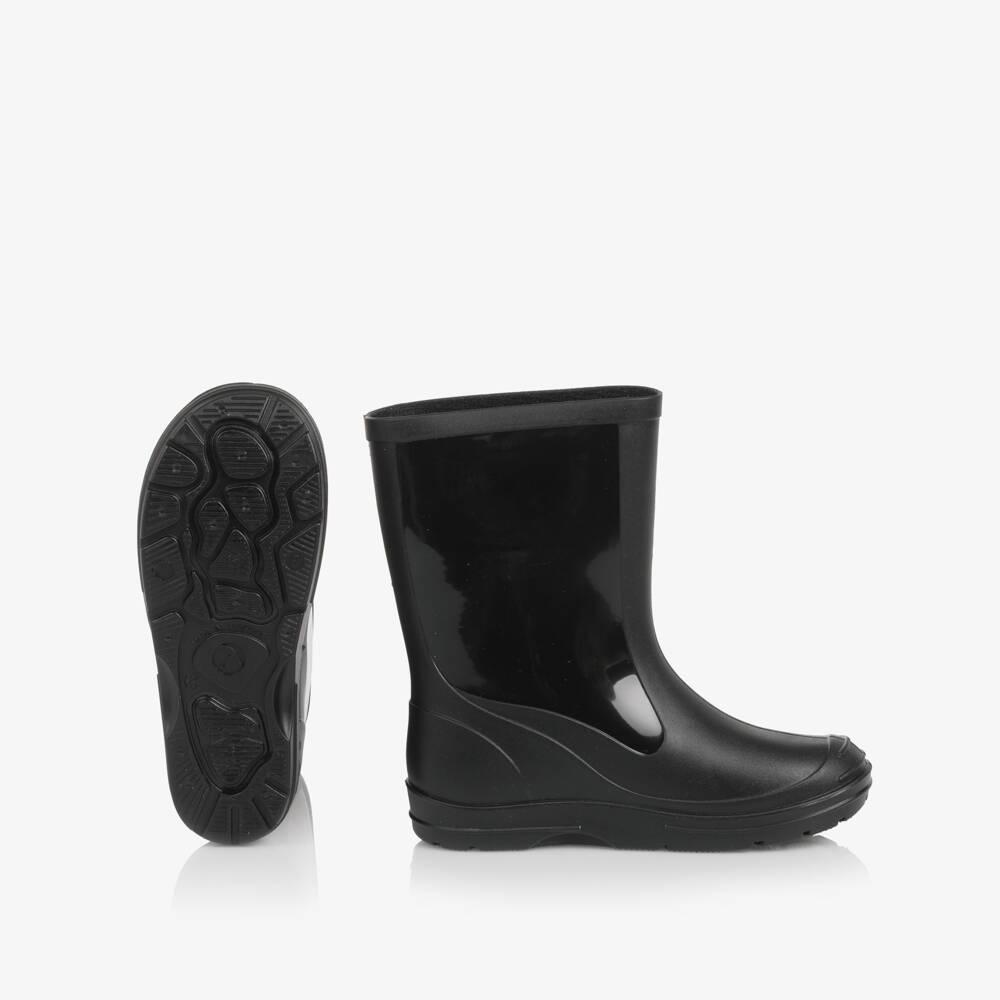 BOSS-Boys Black Rain Boots with Glossy Panels | Childrensalon