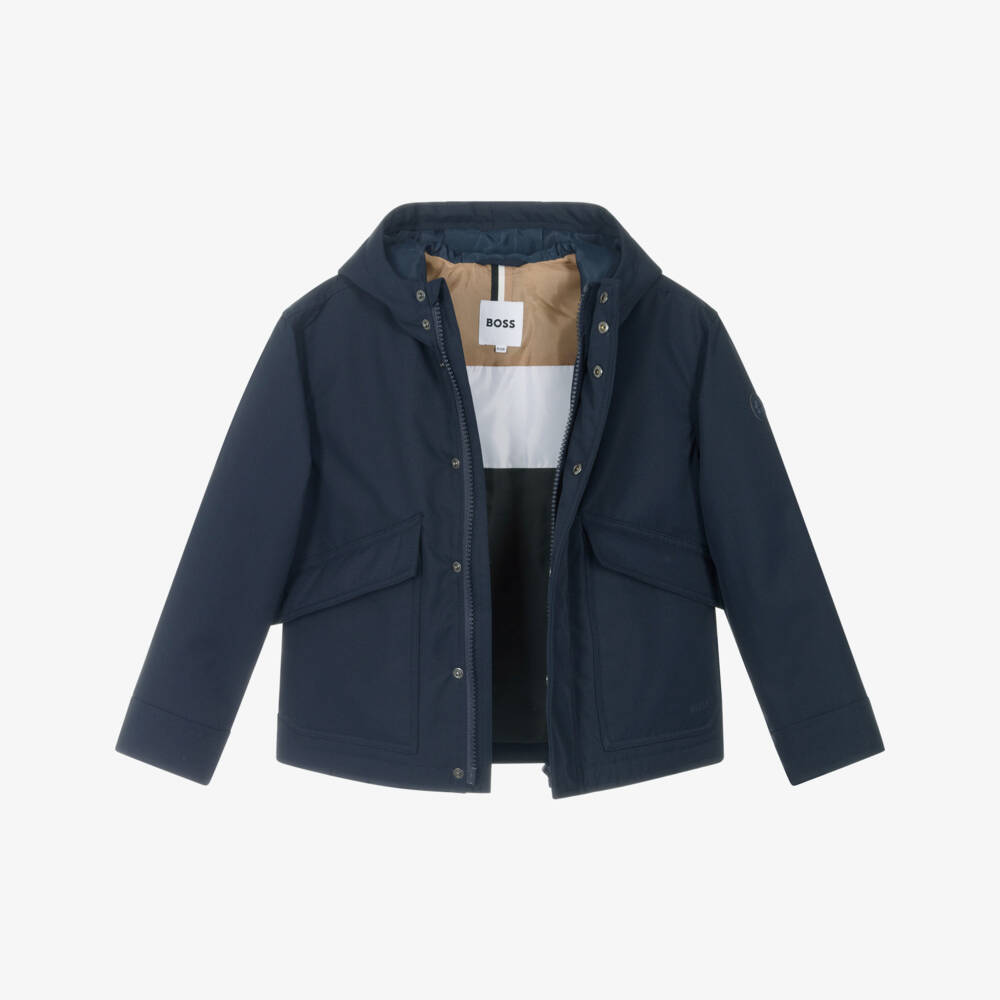 BOSS-Boys Navy Blue Water-Repellent Jacket | Childrensalon