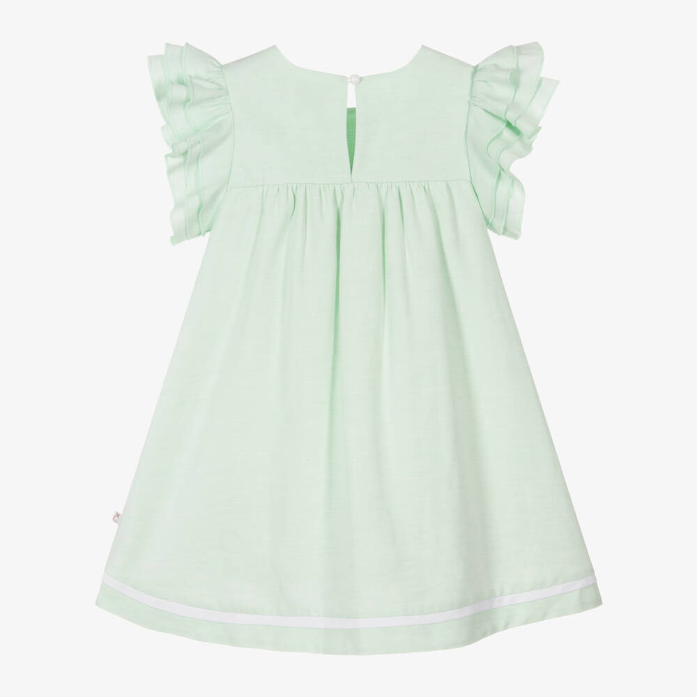 Caramelo Kids-Girls Green Linen & Cotton Dress | Childrensalon