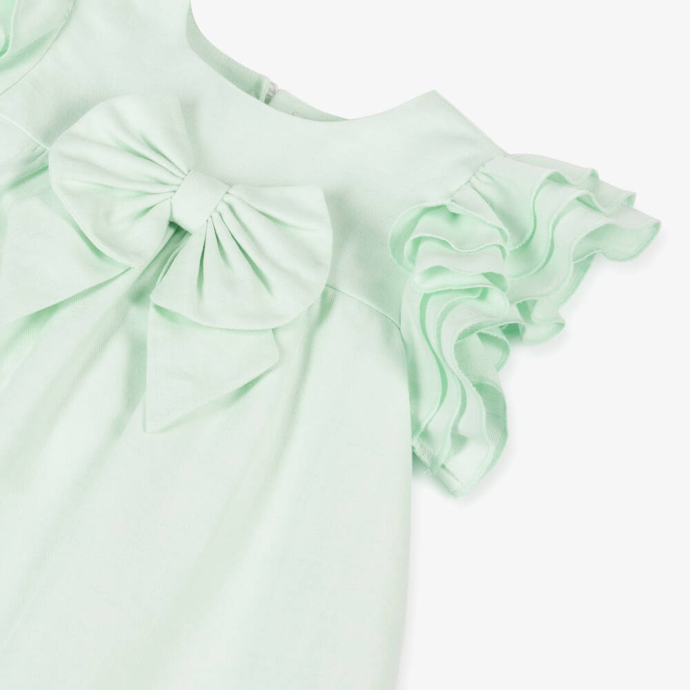 Caramelo Kids-Girls Green Linen & Cotton Dress | Childrensalon