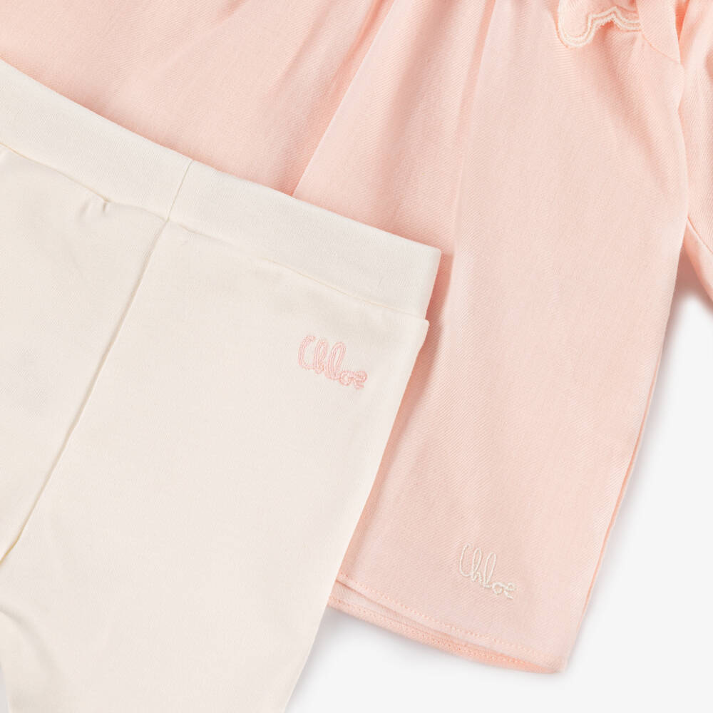 Chloé-Baby Girls Pink Cotton Dress & Leggings Set | Childrensalon