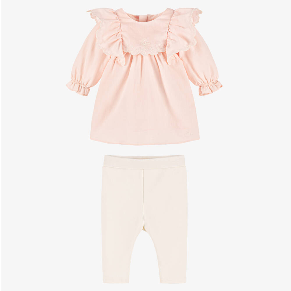Chloé-Baby Girls Pink Cotton Dress & Leggings Set | Childrensalon