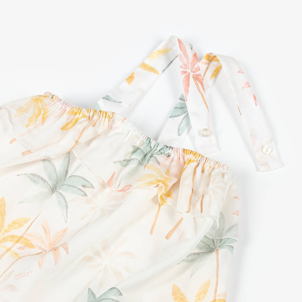 Chloé-Girls Ivory Cotton Palm Tree Dress | Childrensalon