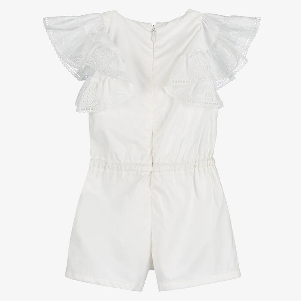 Chloé-Girls Ivory Cotton Ruffle Playsuit | Childrensalon