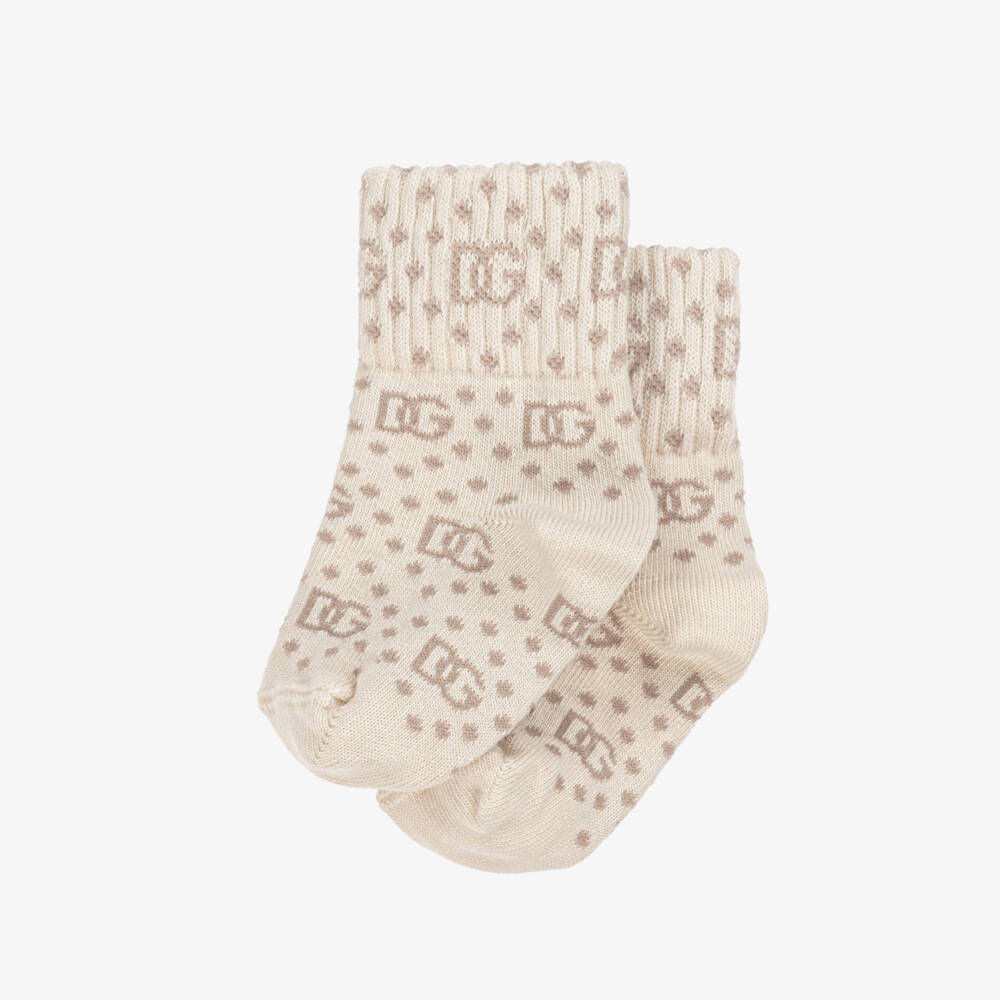 Dolce & Gabbana-Beige Cotton Baby Socks | Childrensalon