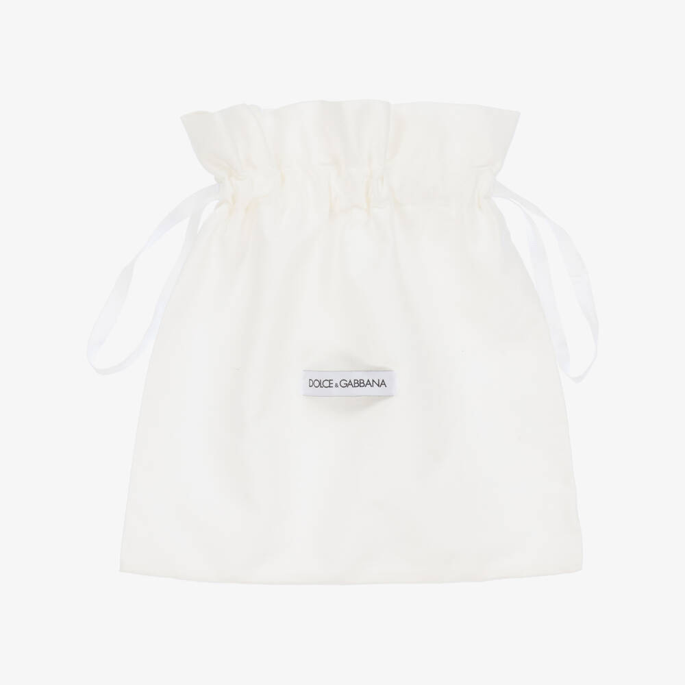 Dolce & Gabbana-White Leather Pre-Walker Shoes with Logo Plaque | Childrensalon