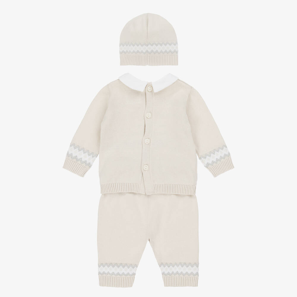 Emile et Rose-Baby Boys Beige Cotton Teddy Bear Trouser Set | Childrensalon