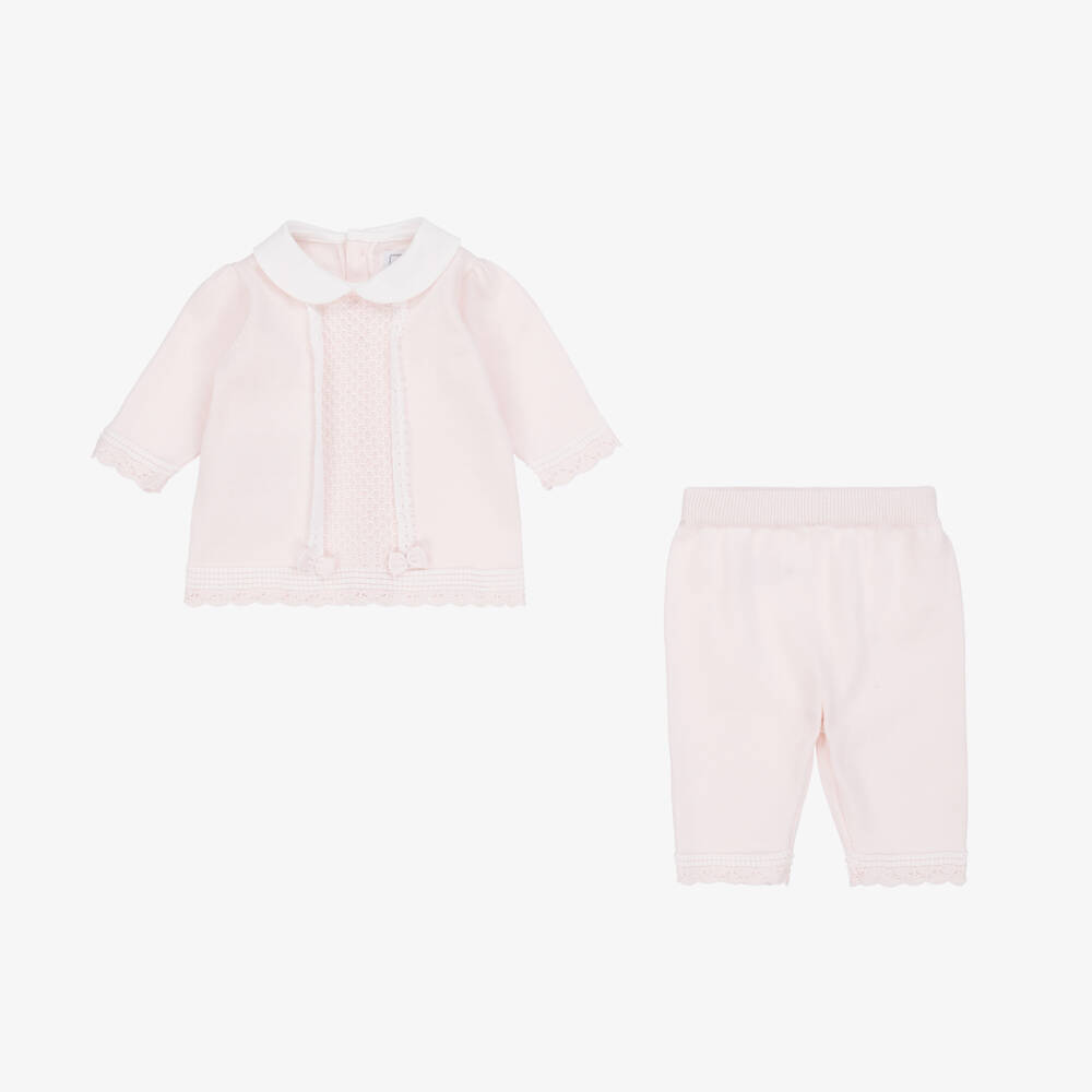 Emile et Rose-Baby Girls Pink Cotton Knit Trouser Set | Childrensalon