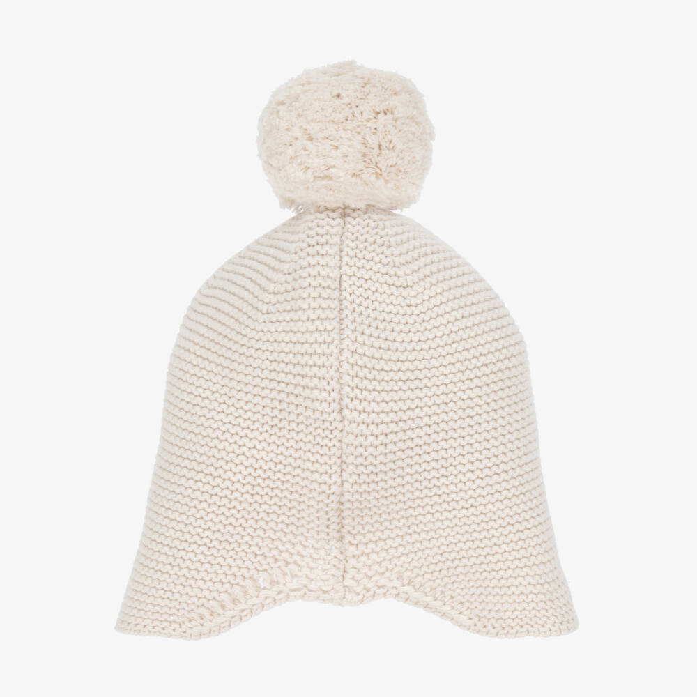 Emile et Rose-Pale Beige Knitted Cotton Pom-Pom Hat | Childrensalon