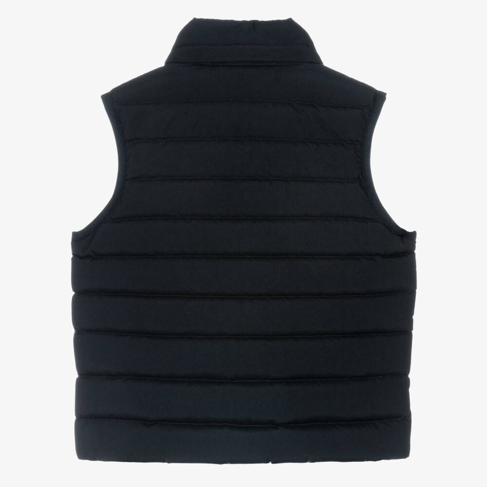 Emporio Armani-Boys Blue Hooded Down Puffer Gilet with Eagle Logo | Childrensalon