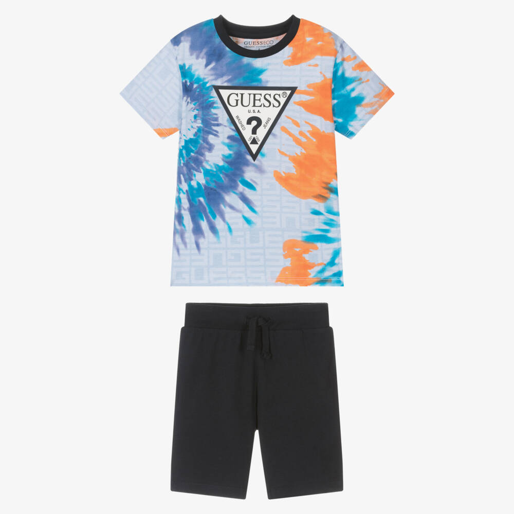 Guess-Boys Blue Cotton Tie-Dye Shorts Set | Childrensalon