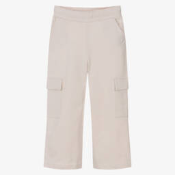 Girls Ivory Cotton Wide-Leg Cargo Joggers