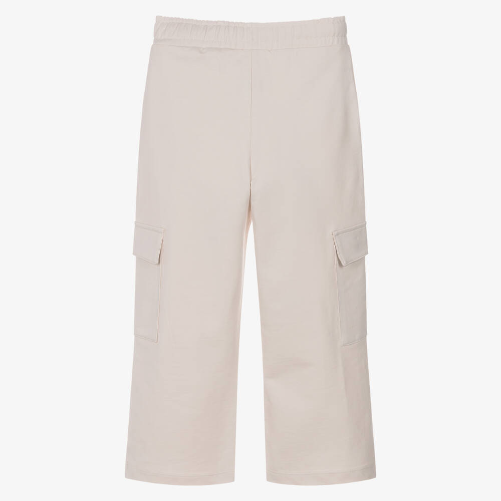 iDO-Girls Ivory Cotton Wide-Leg Cargo Joggers | Childrensalon