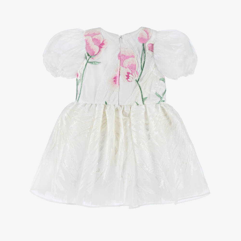 Junona-Girls White Embroidered Tulle Dress | Childrensalon