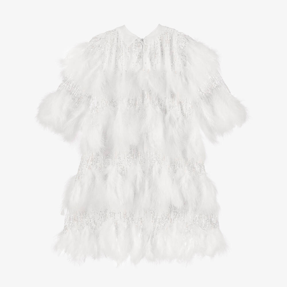 Junona-Girls White Feather & Sequin Dress | Childrensalon