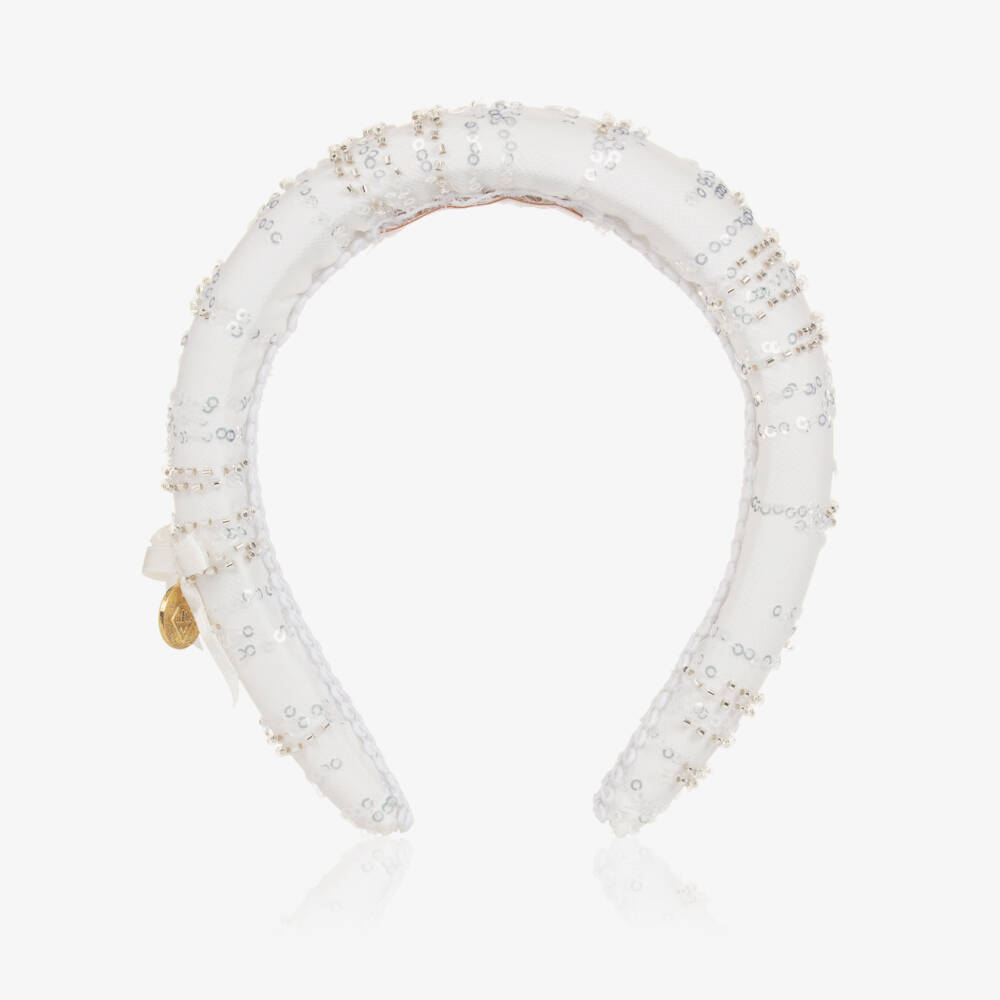 Junona-Girls White Padded Sequin Hairband | Childrensalon