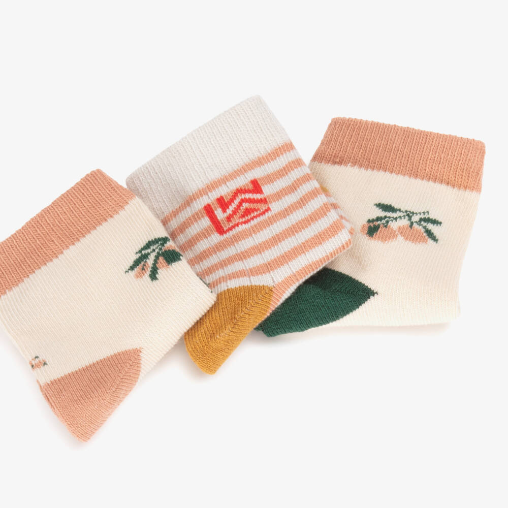Liewood-Beige Cotton Cherry Socks (3 Pack) | Childrensalon