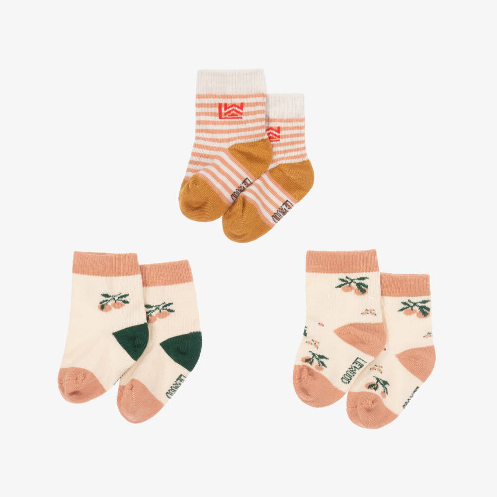Liewood-Beige Cotton Cherry Socks (3 Pack) | Childrensalon
