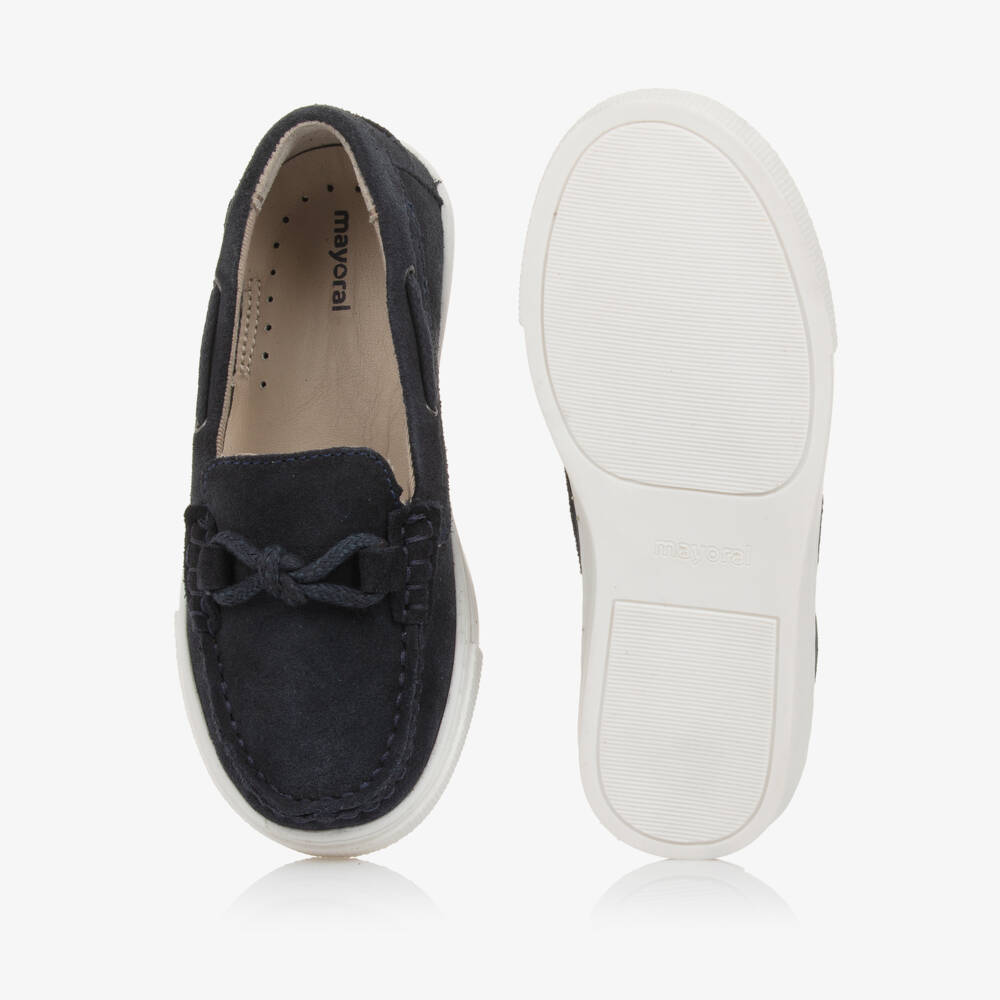 Mayoral-Boys Navy Blue Suede Leather Loafers | Childrensalon