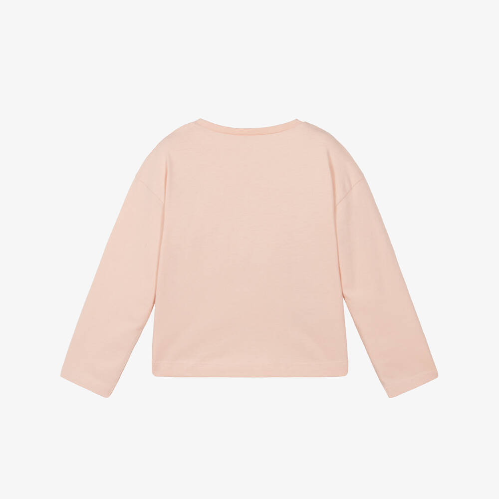 Mayoral-Girls Pink Cotton Jersey Top with Crochet Lace Pocket | Childrensalon