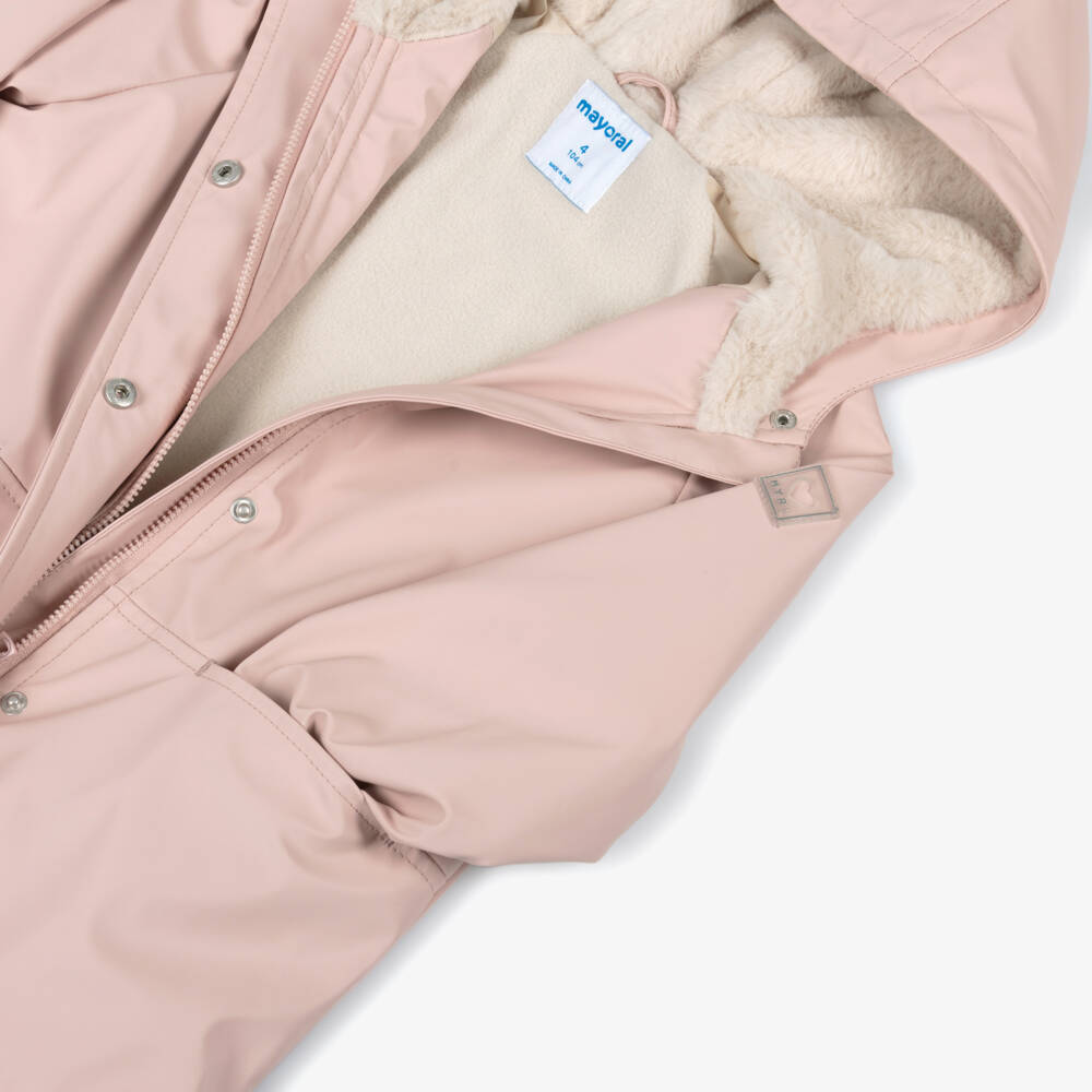 Mayoral-Girls Pink Raincoat with Fleece & Faux Fur Lining | Childrensalon