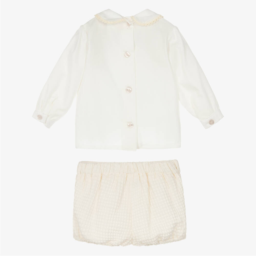 Miranda-Boys Ivory Waffle Cotton Shorts Set | Childrensalon