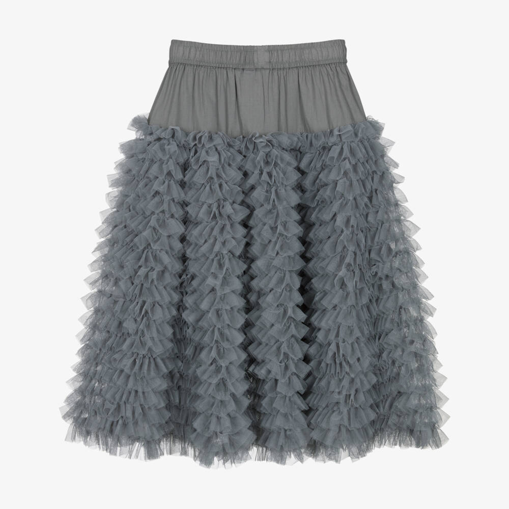 Molo-Girls Grey Tulle Ruffled Midi Skirt | Childrensalon