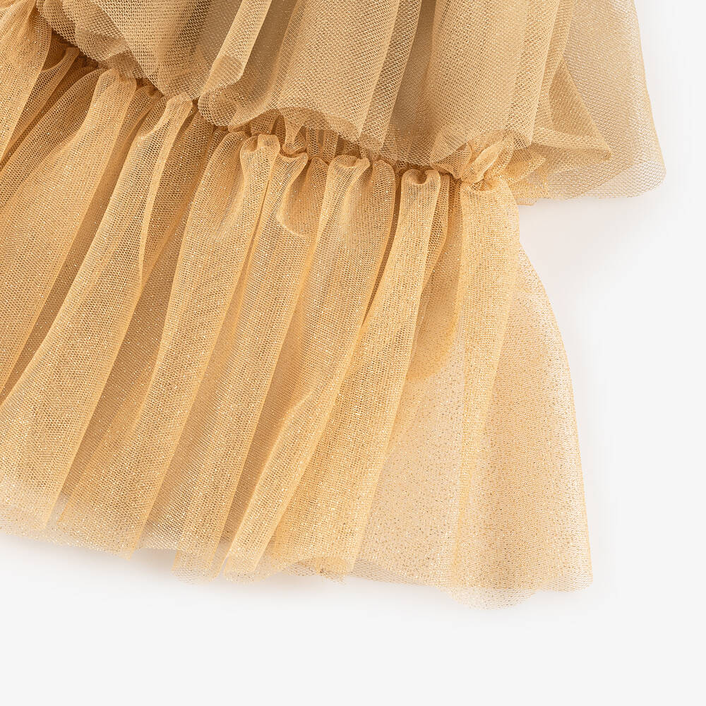 Patachou-Girls Glittery Gold Tiered Tulle Dress | Childrensalon