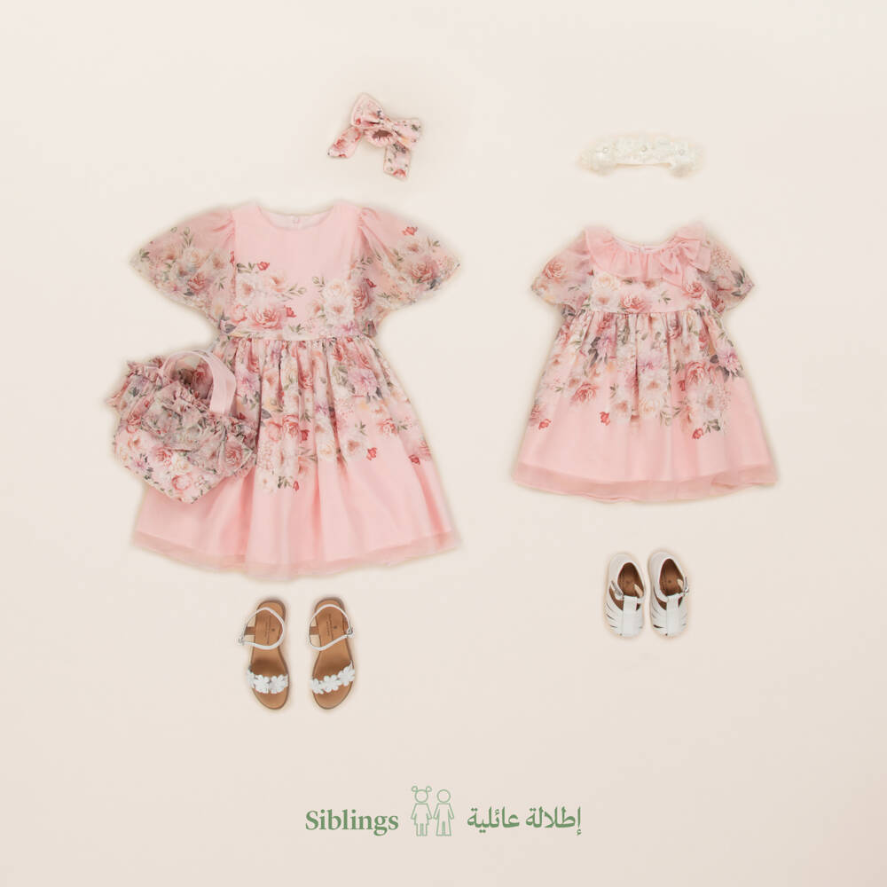 Patachou-Girls Pink Floral Chiffon Dress | Childrensalon