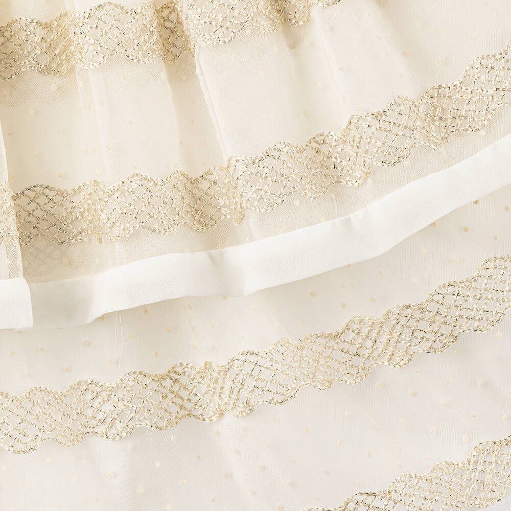 Patachou-Girls White & Gold Tulle & Chiffon Dress | Childrensalon