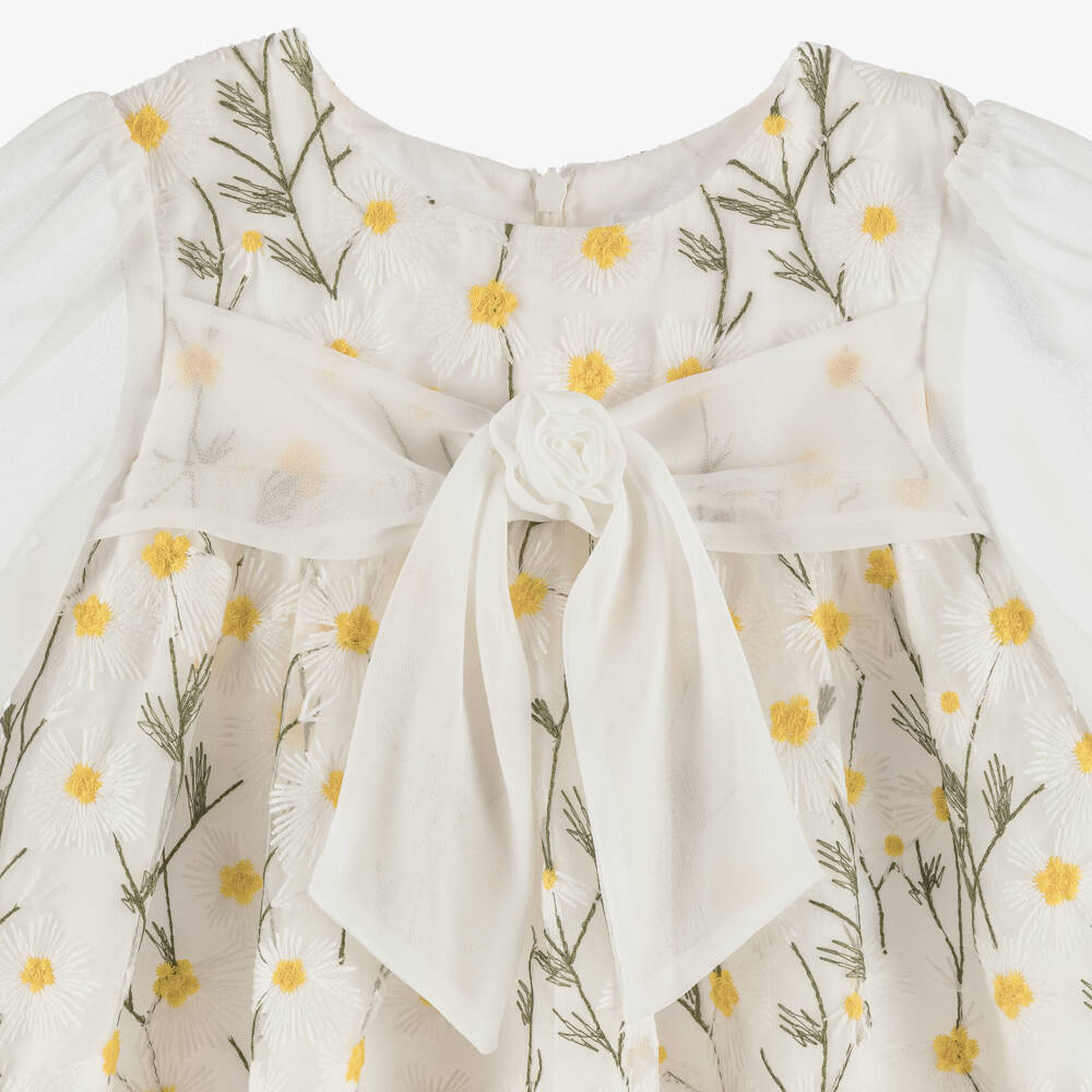 Patachou-Girls White Organza Embroidered Daisy Dress | Childrensalon
