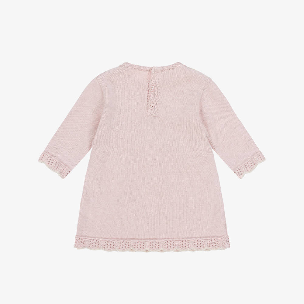 PAZ Rodríguez-Baby Girls Pink Cotton & Cashmere Knit Dress with Lace Trim | Childrensalon